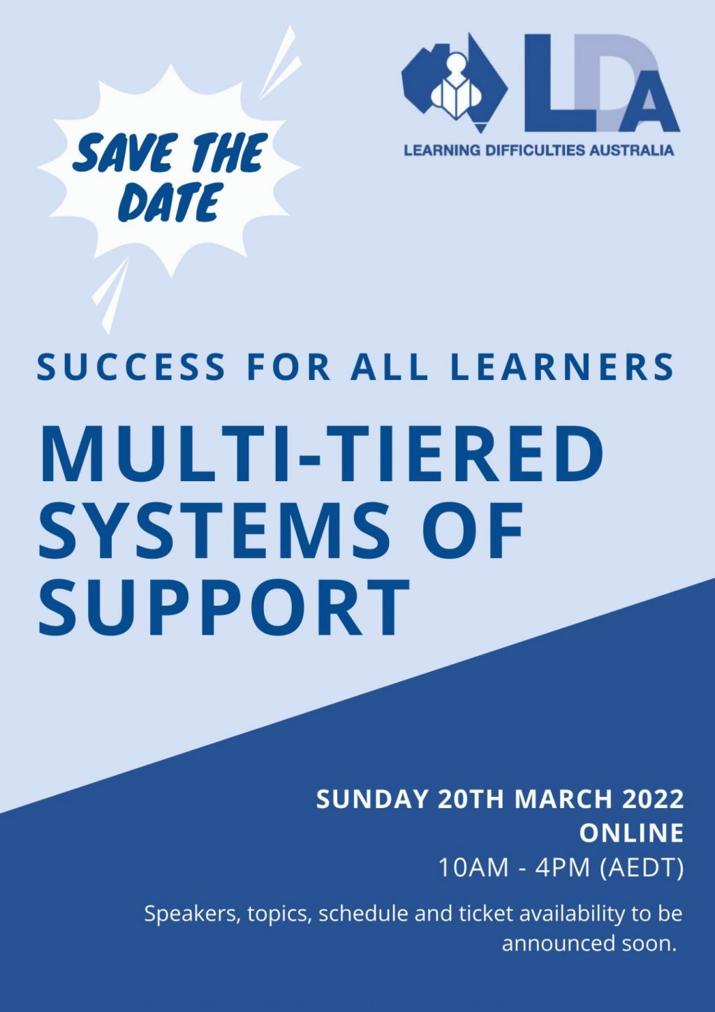 Save the date MTSS Conference Learning Difficulties Australia Inc.